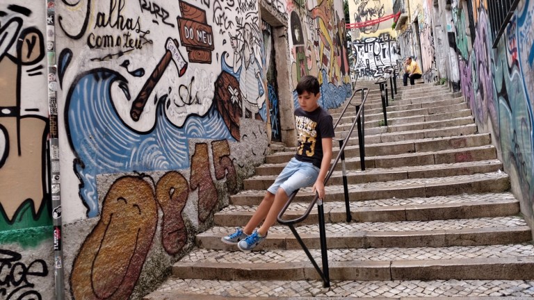 Shredding rails in Lisbon.